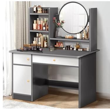 Imagem de Penteadeira com Espelho, Penteadeira, Penteadeira Camarim, Montagem Necessária, Penteadeira Escrivaninha, escrivaninha penteadeira, Penteadeira Camarim com Espelho, Camarim de Maquiagem