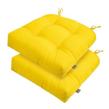 Imagem de FUNHOME Conjunto de almofadas de cadeira de ambiente externo de 5,48 x 48,8 cm, almofadas de assento de pátio adornadas à prova d'água com laços, reversíveis, para todos os climas, almofada de vime de