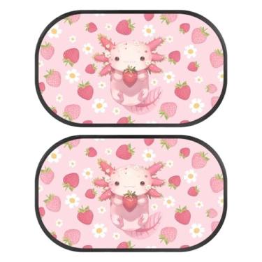 Imagem de TOADDMOS Protetores solares de carro Axolotl de morango para janela traseira de carro de bebê, pacote com 2, capa de malha bloqueadora universal de luz solar para assentos traseiros