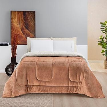 Imagem de Coberdrom Diamond Casal Queen Sherpa Com Manta Flannel 01 Peça Caramelo Apricot 100% Po...