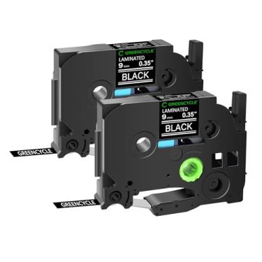 Imagem de GREENCYCLE Pacote com 2 fitas adesivas pretas para etiquetas Brother P-Touch TZe-325 TZe325 9 mm 0,35 fita preta laminada TZe325 TZ325 TZe TZ Etiqueta para PT-D210 H100 H110 D400 D600