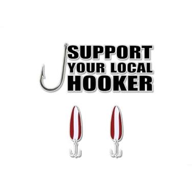 Imagem de 3 decalques - suporte sua prostituta local 23 cm decalque e 2 iscas de pesca 10 cm decalques para caminhão barco ou caixa de equipamentos de pesca, carretéis de iscas, anzol, adesivos de vinil