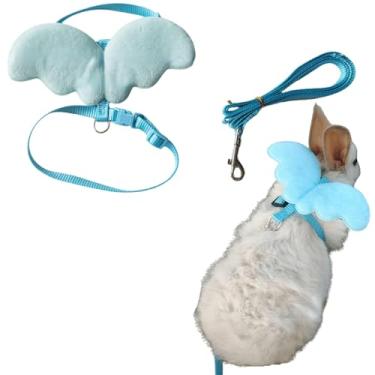 Imagem de Peitoral e coleira de coelho ajustável à prova de fuga para caminhada, corrida, acampamento, ao ar livre, conjunto de coleira para animais pequenos (azul, grande)