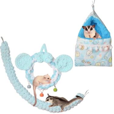 Imagem de 3 peças de cama suspensa para planador de açúcar com brinquedo de escalada e conjunto de brinquedos coloridos para ratos hamster, acessórios de gaiola para furão, hamster, esquilo, chinchila,