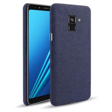 Imagem de Capa para Samsung Galaxy A8 2018,Capa desenhada em lona,Case Protetora Ultrafina com Empunhadura Macia,Design em Tecido Antichoque e Antiarranhões-Blue