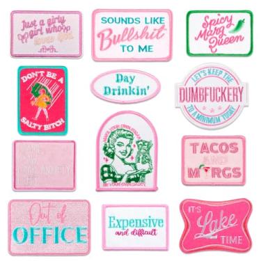 Imagem de RUISUER 12 peças de adesivos engraçados de caminhoneiro para chapéus, rosa, It's Lake Time, Tacos e Margs, Day Drinkin bordados a ferro em adesivos para bolsas, chapéus, camisetas, jaquetas, jeans