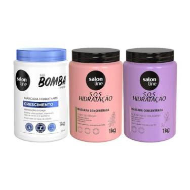 Imagem de Salon Line, Cronograma Capilar, SOS Bomba Original + SOS Hidratação, Somente Hidratação Turbinada é Vegano - Para Todos os Tipos de Cabelos, 1 kg