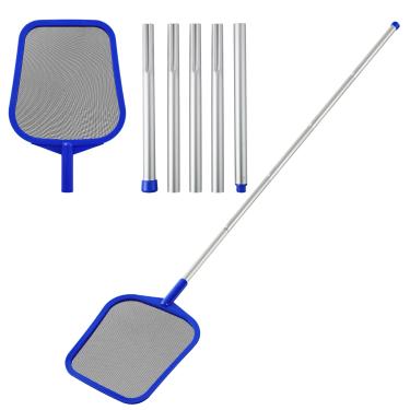 Imagem de Escumadeira de piscina - Rede de escumadeira de piscina com poste de alumínio telescópico ajustável em 5 seções, 58 cm a 152 cm, ancinho de rede de piscina com malha ultrafina, escumadeira de folhas
