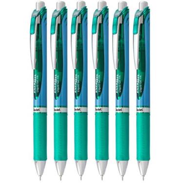 Imagem de Pentel EnerGel canetas de gel líquidas com ponta de agulha 0,5 mm tinta verde (BLN75-D) – pacote com 6