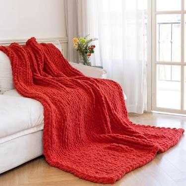 Imagem de Larexius Cobertor de malha grossa - Cobertor luxuoso macio e aconchegante de 60 x 80, cobertor 100% tecido de nó de corda para sofá, decoração de casa, presente - lavável na máquina (vinho tinto)