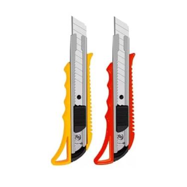 Imagem de Conjunto de 2 Estiletes Profissionais, Lâmina Larga 18mm, Empunhadura Ergonômica, Amarelo e Vermelho