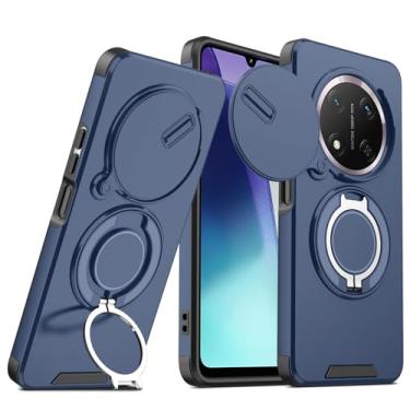 Imagem de Capa de telefone compatível com Honor Magic 7 Lite com suporte de anel azul, capas para Honor Magic 7 Lite Slide câmera acessórios Funda capa protetora original à prova de choque (azul)
