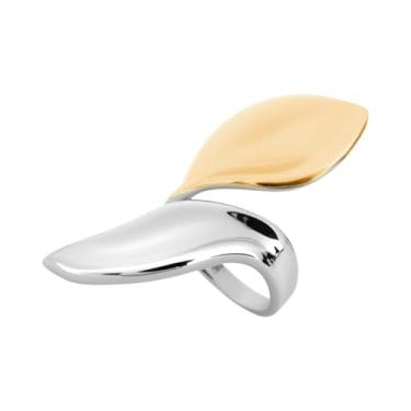 Imagem de OIDIMS Anel aberto de 2 tons para mulheres banhado a ouro/prata, anéis empilháveis ajustáveis, hipoalergênico, ajuste confortável, joia de compromisso, aliança de declaração para noivado de dedo médio