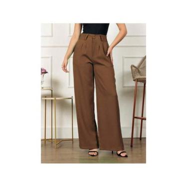 Imagem de Calca pantalona tecido alfaiataria sem faixa - NoBrand, Castanho, G