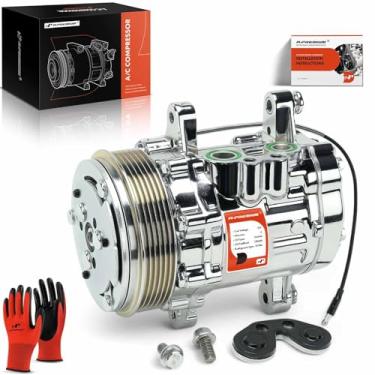 Imagem de A-Premium Adequado para Sanden SD-7 Mini 6PK Style, Compressor A/C universal com embreagem, correia serpentina de 6 sulcos, carcaça de alumínio cromado, substitui HC5005C