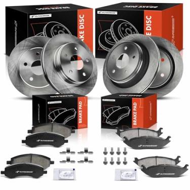 Imagem de A-Premium Conjunto de 12 peças de rotores de freio a disco ventilado dianteiro e traseiro + kit de pastilhas de cerâmica compatível com modelos selecionados Chrysler, Dodge e Ram - Durango/Aspen 2007