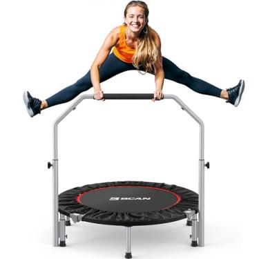 Imagem de BCAN Mini Trampolim dobrável de 101,6 cm, Reboque de fitness com alça de espuma ajustável, Trampolim de exercício para crianças adultos em ambientes internos/jardim Carga máxima de Treino 136,3 kg
