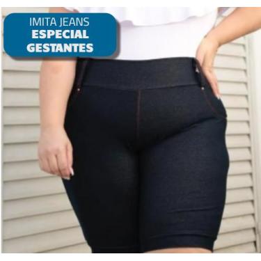 Imagem de Bermuda Imita Jeans Gestante Grávida Roupa Confortável Verão - Wild, P
