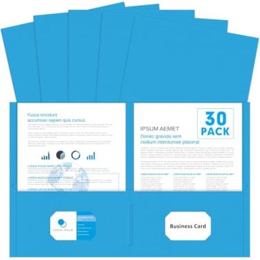 Imagem de Olisco Pacote com 30 pastas de dois bolsos - tamanho carta, pasta de arquivo durável para escola, escritório, casa e negócios - organizadores de papel resistente com bolsos duplos (azul)