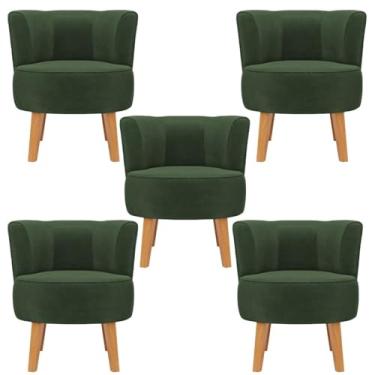 Imagem de Kit 5 Poltronas Elegante para Sala de Estar Macia Pés de Madeira Ergonômica (Verde musgo)