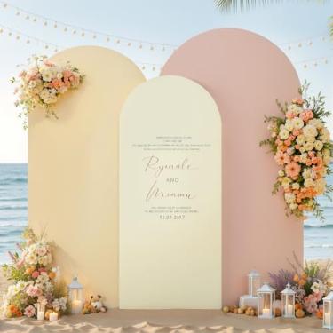 Imagem de Conjunto de 3 capas de fundo de arco de marfim - 1,5 m, 1,8 m, elastano 1,8 m, capas de arco de casamento para chá de bebê, festa de aniversário, chá de panela, foto de casamento, balão e decoração de