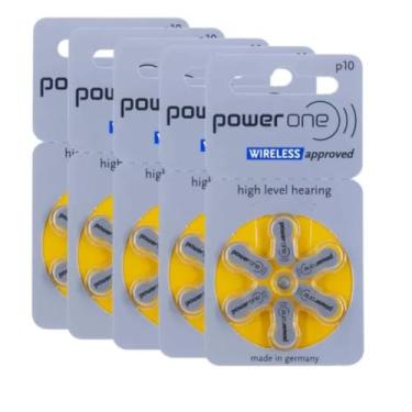 Imagem de Baterias Auditivas Power One A10 (Tamanho 10 / PR70) - Kit Econômico 5 Cartelas (30 Pilhas) - Qualidade Alemã, Longa Duração e Sem Mercúrio