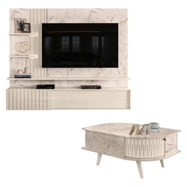 Imagem de Estante Home Theater Suspenso Atena Com Mesa De Centro Indianápolis Calacata Off White – Madetec