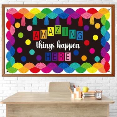 Imagem de SmoothNovelty Classroom Welcome Bulletin Board Decoration Amazing Things Happen Here Banner Back to School Decor for Kindergarten Preschool Elementary Middle School