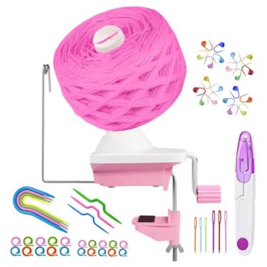Imagem de Ayasee Enrolador de novelos de fio, enrolador de fios para crochê giratório para armazenamento manual + 53 agulhas de tricô para ponto + 1 tesoura (rosa)