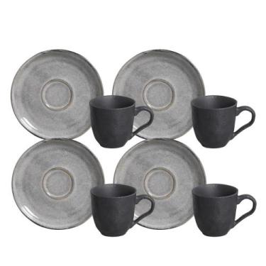 Imagem de Jogo de Xicaras de Café Chá Com Pires 120ml Kit 4 Peças Cerâmica Bio D