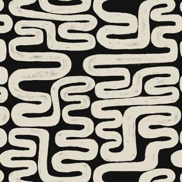 Imagem de Micpolo Papel de parede removível para quarto de banho bege e preto