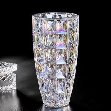 Imagem de Vaso de flores de vidro colorido em forma de diamante exclusivo de 30 cm de altura para decoração de casa, mesa de jantar, casamento, escritório, festa, decoração de centro de mesa.