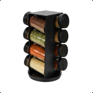 Imagem de Porta Temperos Giratório, 8 Potes de Plástico Resiatente de 80ml, Base Preta, Organizador para Cozinha