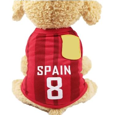 Imagem de Camiseta de futebol para cães, camiseta da Copa do Mundo para animais de estimação, camisa de futebol esportivo, colete da seleção nacional de futebol para cães pequenos, médios e grandes (G - vermelho)