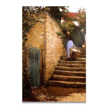 Imagem de La Laveuse John Lavery Iconic Realist Portrait & War Scene Canvas Art – Decoração de parede irlandesa atemporal para casa 30 x 45 cm Un Framed