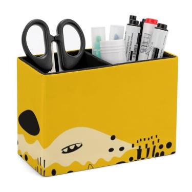 Imagem de Porta-lápis de couro, caneta, copo de lápis, organizador de mesa, amarelo e preto, decoração de escritório, acessórios para casa