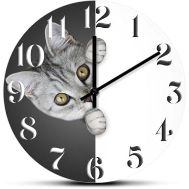 Imagem de Relógio De Parede Escondendo Gato Impresso Relógio De Parede Gatinho Decoração De Arte De Casa Relógio De Quartzo Silencioso Pendurado Para Amantes De Gatinhos Obras De Arte De Berçário