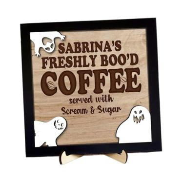 Imagem de IEUDNS Placa de mesa de Halloween, decoração de cafeteria, decoração assustadora de mesa, placa de madeira para café, cozinha, prateleira de parede para casa, Style a