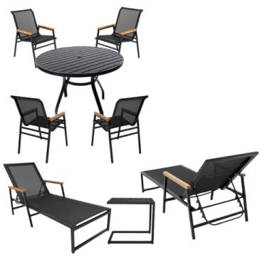 Imagem de Kit Moveis Piscina Cadeiras Espreguiçadeiras Aluminio Área Externa (Preto)