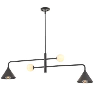 Imagem de VANZARLA Lustre linear moderno de 4 luzes para ilha de cozinha, luz pendente preta para sala de jantar, lustre pendente industrial para hall de entrada, casa de fazenda e quarto