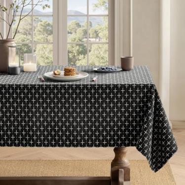 Imagem de MIULEE Toalha de mesa retangular de linho de algodão à prova d'água à prova de derramamento com estrela cruzada texturizada, estilo rústico decorativo de casa de fazenda para jantar/festa/buffet