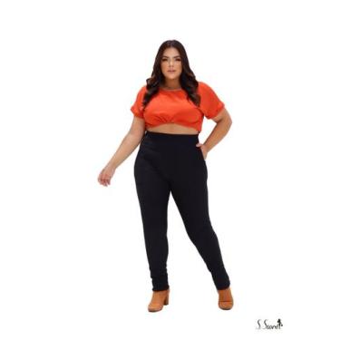 Imagem de Calça Plus Size Legging Gorgurão Canelado Com Bolsos Frontais Cós Larg