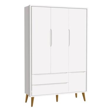Imagem de Guarda-Roupa Retrô 3 Portas Théo New Branco Fosco com Madeira - Reller