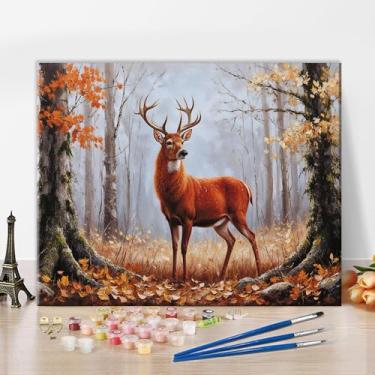 Imagem de TUMOVO Kits de pintura por números para adultos iniciantes, cervos adultos por números em tela, kit de pintura DIY em tela, veado na floresta nevada por número Canvas Arts Craft, 40 x 50 centímetros