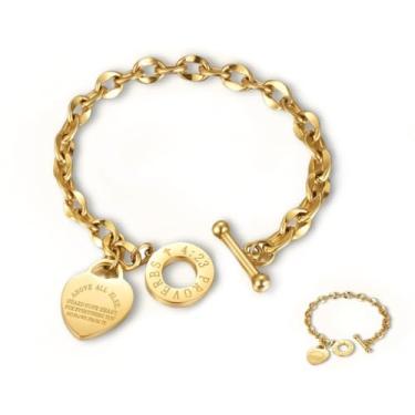 Imagem de pichuxiu Pulseira feminina com pingente de coração banhado a ouro 18 K, versículo bíblico, joia de coração, corrente de elos de presente e fecho OT de aço inoxidável, presentes de aniversário para ela