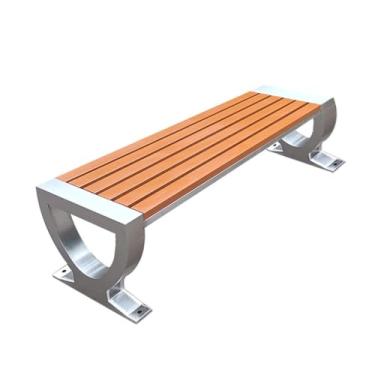 Imagem de ZzleoyuUUs-12 Banco de jardim externo fixo ao ar livre banco de aço inoxidável banco de madeira 150 cm banco de pátio