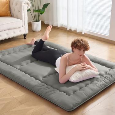 Imagem de VIPBED Colchão futon japonês 25D tamanho casal 137 x 203 cm, 10 cm de espessura, dobrável, tapete de cama projetado pelo Japão, tapete de tatame respirável e de suporte para quarto de hóspedes, espaço