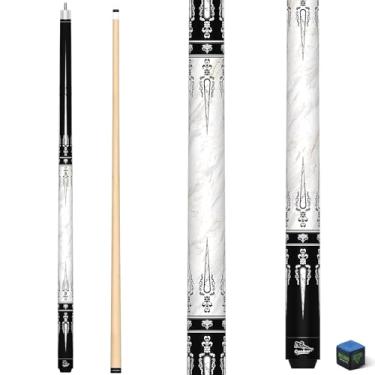 Imagem de CUEBAR Taco de bilhar de 147 cm, 2 peças, com incrustações geométricas de espada, cabo desembrulhado, haste de bordo, ponta de 13 mm com giz (branco, 590 g)
