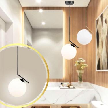 Imagem de Luminária Pendente Jabuticaba 45Cm Angular Globo Vidro 15Cm