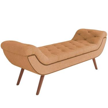 Imagem de Puff Recamier Decorativo com Tachas 140 cm Santorini Bouclê Mostarda - Lyam Decor